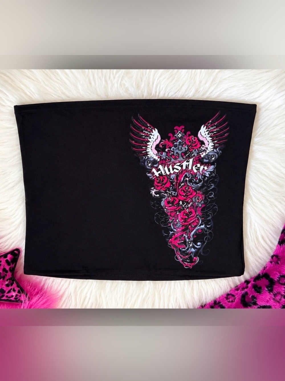 Black Strapless Tube Top with Pink Graphic - Picture 2 of 2